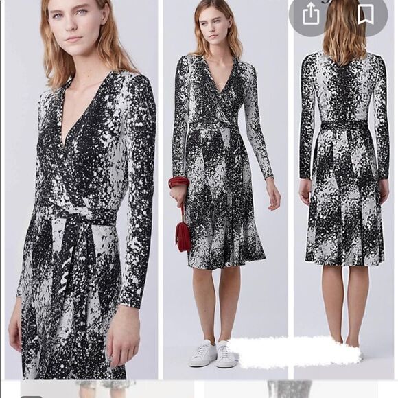 Diane Von Furstenberg Lilyann Print Silk Wrap Dress In Black White sz 0 - Picture 1 of 14